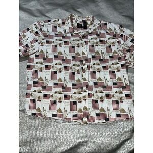 Cotton Traders Sport 2XL American Flag Print Button-Up Short Sleeve Shirt